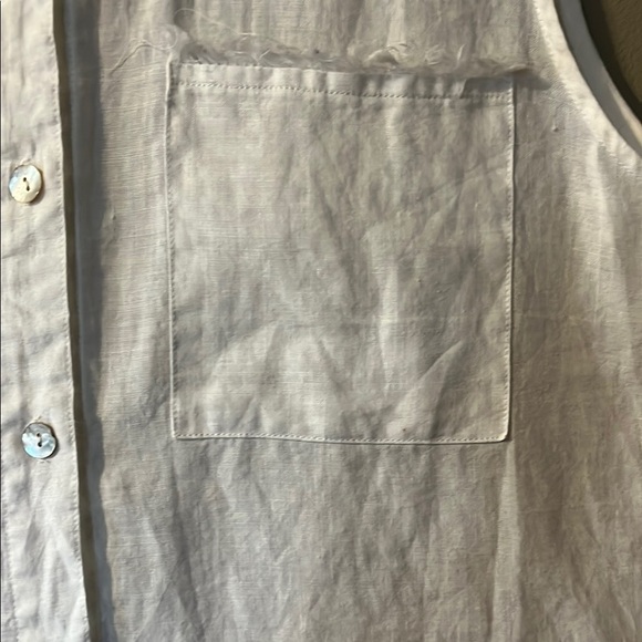 White Sleeveless Linen Button Down Shirt - Picture 2 of 5